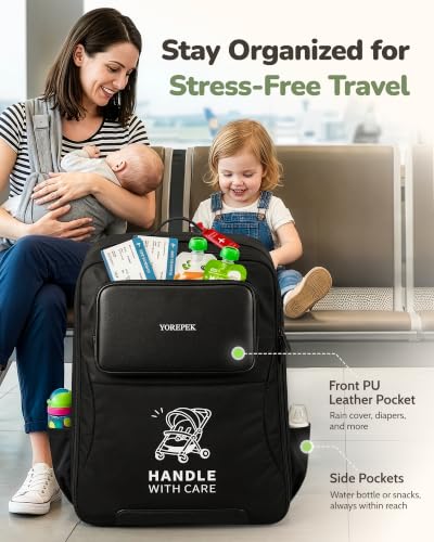 Padded Stroller Bag for Airplane with PU Leather Pocket Design