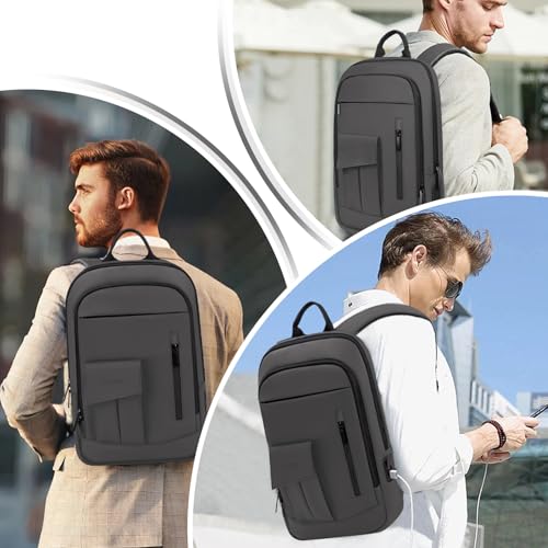 Business Backpack for Men Slim Lightweight Laptop Backpack for 17.3 Inch Computer Water Resistant Small Office Backpack for Commute Travel Daily Office Work with Small Bag