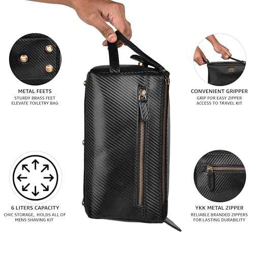 Carbon Leather Toiletry Travel Bag For Men & Women