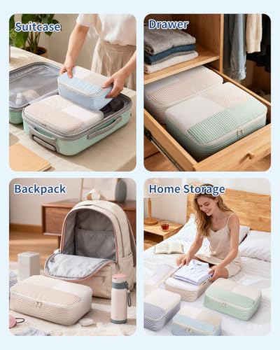 7 Set Striped Packing Cubes for Travel Carry on Suitcase Luggage Organizer Bags for Kids Women Men