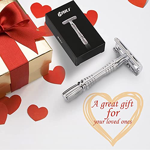 Classic 3 Piece Double Edge Safety Razor Wet Shaving for Men Women with Platinum Blade and Mirrored Travel Case BD176 (3 Count)