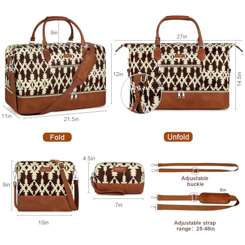 Weekender Bag for Women 21.5" Travel Duffel Large Carry On Bag 3PCS (3 Count)