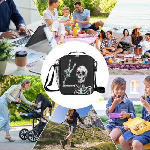 Suger Skull Halloween Kids Lunch Box for Girls Boys Reusable Insulated Lunch Bag for Kids Toddler Thermal Cooler Spacious Lunchbox with Shoulder Strap Lunchbag for School Work Picnic (print 17)