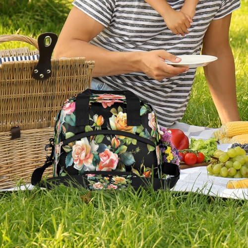 Flower Floral Insulated Lunch Bag for Women Girl Reusable Lunch Tote Box With Shoulder Strap Lightweight Thermal Cooler Meal Prep Bag for Work School Office Picnic (print 11)
