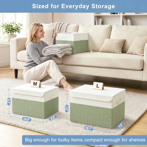 Large 22 Quart Linen Fabric Foldable Storage Bin Cube Organizer Basket with Flip (4 Count)