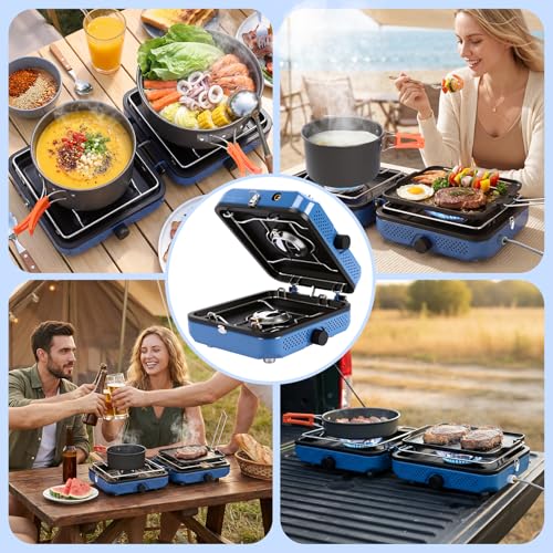 Camping Stove 2 Burner Foldable Propane Camping Stove with Cookware
