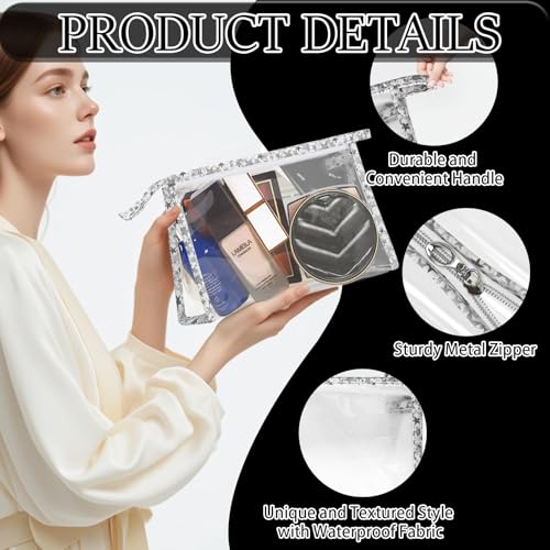 12 Pieces Large Clear Makeup Bag PVC Portable Travel Makeup Cosmetic Toiletry Zippered Pouches Waterproof Vinyl Plastic Clear Organizer Storage Case (12 Count)