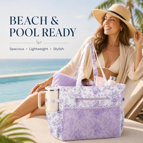 Waterproof Beach Tote Pool Bags for Women Ladies Extra Large Carry On Bag With Wet Compartment for Weekender Travel