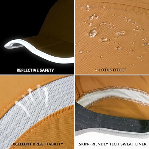Baseball Cap Nylon Running Cap Outdoor Sports Hat for Men Women Adjustable Quick Drying Reflective Foldable UPF50+ Breath Mesh Race Performance Lightweight Dark Goldenrod