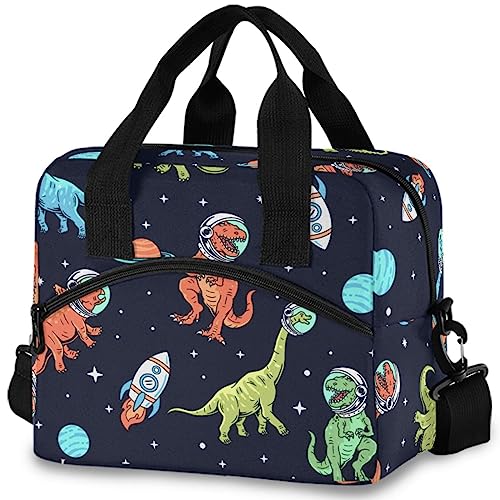 Space Dinosaur Insulated Lunch Bag Star Rocket Reusable Cooler Lunch Tote Box with Shoulder Strap for Work Picnic School Beach (Multi 15)