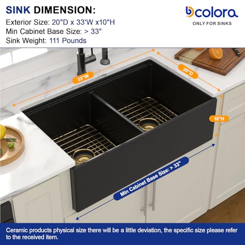 33" Black Ceramic Porcelain Farmhouse Sink