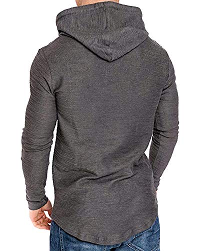 Mens Fashion Athletic Hoodies Sport Sweatshirt Solid Color Fleece Pullover Dark Grey M