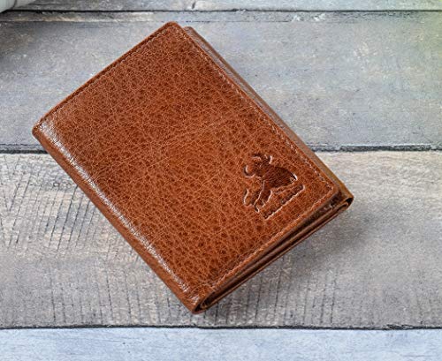 Leather Trifold Wallets For Men with ID and RFID Blocking Crafted with Buffalo Top Grain Cowhide Premium Leather with Tight Stitching