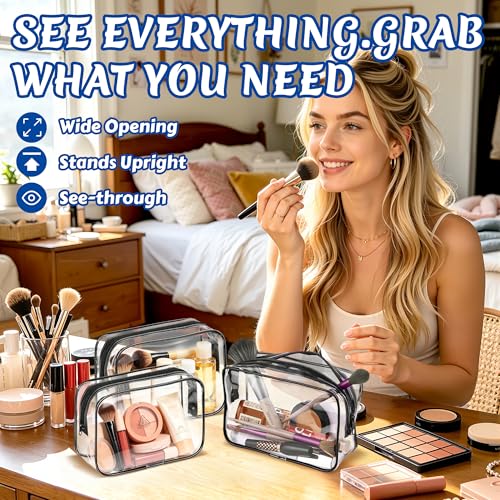 12 Pcs Clear Toiletry Bag PVC Waterproof Zippered PVC Cosmetic Makeup Carry Pouch TSA Approved Toiletry Bag for Travel Clear Organizer Storage Bags (12 Count)