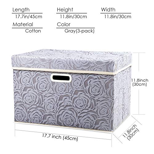 Larger Collapsible Storage Cubes with Lids Fabric Decorative Storage Bins Boxes Organizer Containers Baskets with Cover Handles for Bedroom Closet Living Room 17.7x11.8x11.8 Inch 3 Pack (3 Count)