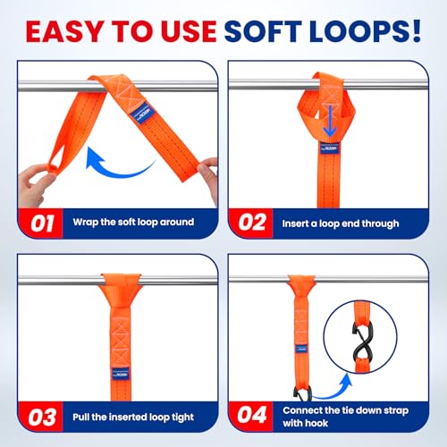 MOCA Heavy Duty Ratchet Straps Tie Down 4 Pack 1.6" x 8 ft (14 Count)