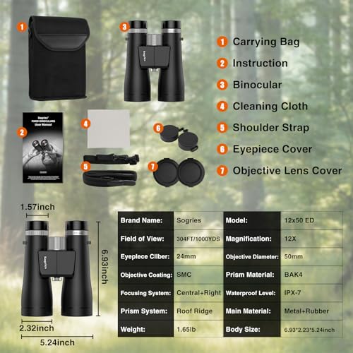 12x50 Binoculars for Adults High Power Premium ED Glass Waterproof