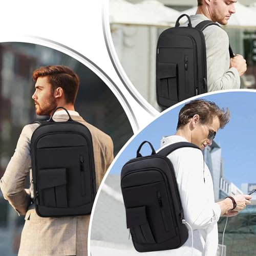 Business Backpack for Men Slim Lightweight Laptop Backpack for 17.3 Inch Computer Water Resistant Small Office Backpack for Commute Travel Daily Office Work with Small Bag