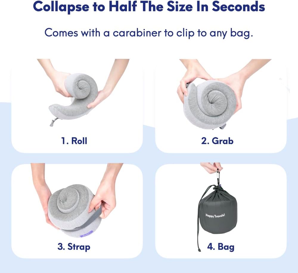 C CUSHION LAB Travel Pillow, Award-Winning Patented Ergonomic Design for Chin & Neck Support Memory Foam Neck Pillow, Compact Airplane Pillow for Traveling, Flight, Car (Royal Purple, Medium)