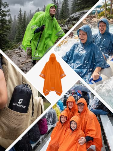 Adult Rain Poncho Waterproof Hooded Raincoat Lightweight Packable
