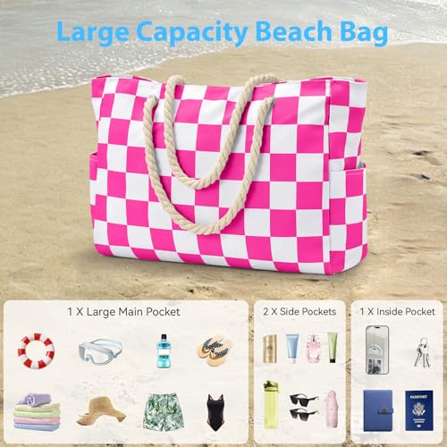 Beach Bag Large Beach Tote Bag for Women Waterproof Sandproof Swim Pool Bag With Zipper