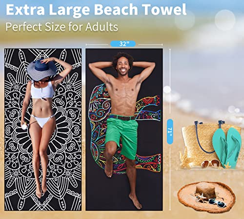 Microfiber Beach Towel Oversized 71x32 Multiple with Bag 4 Pack Bulk (4 Count)