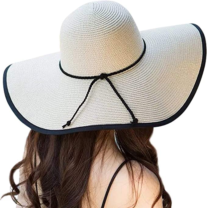Women Twine Wide Brim Straw Hats Big Floppy Summer Hat Foldable Roll up Cap Beach Sun Hat UPF 50+