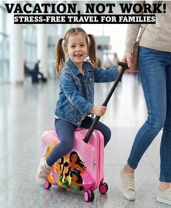 2-in-1 Kids 18” Suitcase & Ride-On Luggage -Lightweight Tow-Along Toddler Luggage With Wheels (Princess)