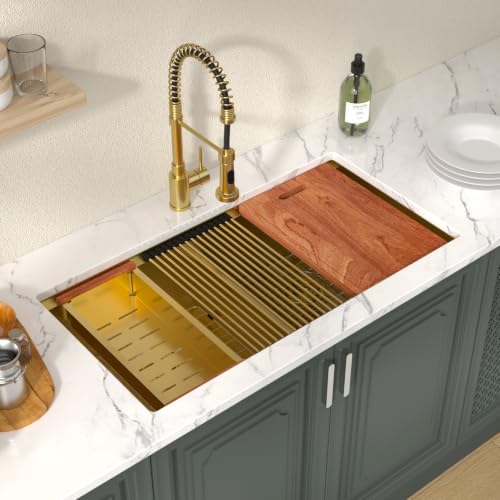 33 Inch Matte Gold Double Bowl Kitchen Sinks
