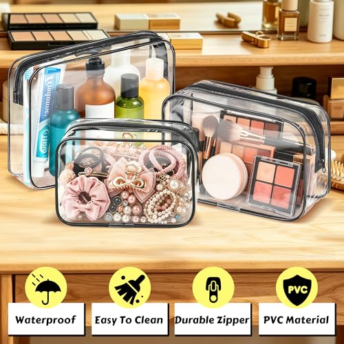 3 Pack Clear Cosmetic Bag (3 Count)