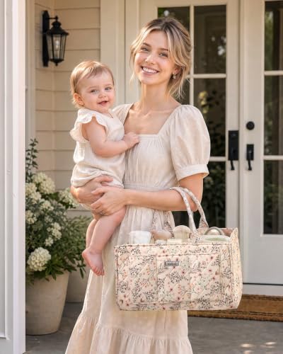 Large Floral Diaper Caddy Organizer Nursery Storage Basket