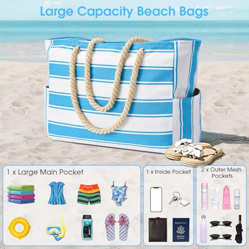 Beach Bags for Women Large Waterproof Beach Tote Bag Zipper Beach Bags Waterproof Sandproof Swim Pool Bag Large Tote