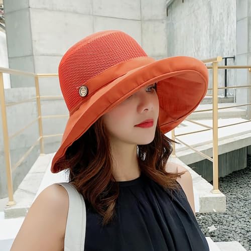 Women Summer Mesh Crown Sun Hats UV Protection UPF Wide Brim Hat for Beach Hiking Garden Travel Lawn Work Chin Strap