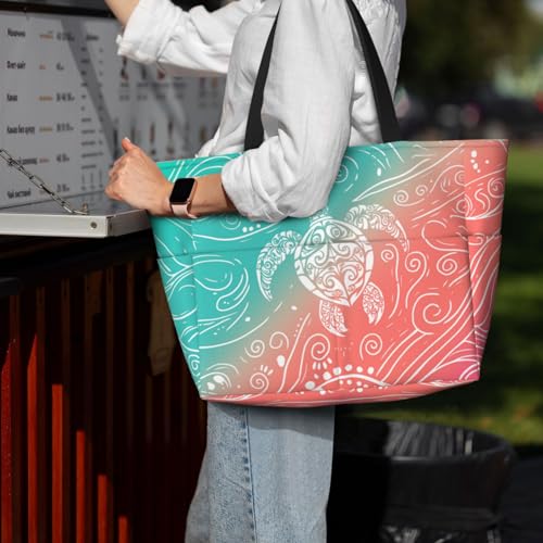Beach Bag for Women Turtle Print Beach Tote Bag Waterproof Sandproof Large Bags with Zipper Big Capacity for Travel