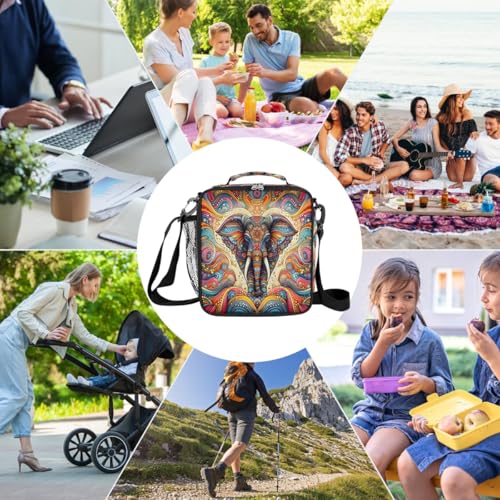 Elephants Animal Kids Lunch Box for Girls Boys Reusable Insulated Lunch Bag for Kids Toddler Thermal Cooler Spacious Lunchbox with Shoulder Strap Lunchbag for School Work Picnic (print 25)