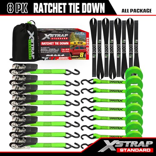 8 PK Ratchet Straps 1"x14ft Tie Down with Soft Loops (8 Count)