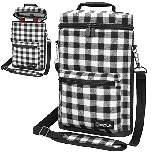 Insulated 2 Bottle Wine Bag Tote Leakproof Carrier Cooler Plaid White