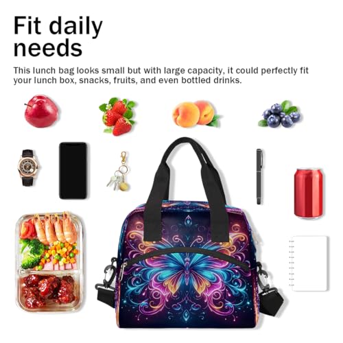 Galaxy Butterfly Insulated Lunch Bag for Women Girl Reusable Lunch Tote Box With Shoulder Strap Lightweight Thermal Cooler Meal Prep Bag for Work School Office Picnic (print 17)