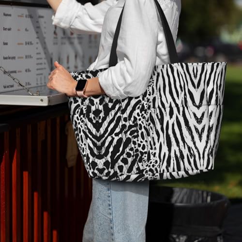 Beach Bag for Women Leopard Print Beach Tote Bag Waterproof Sandproof Large Bags with Zipper Big Capacity for Travel