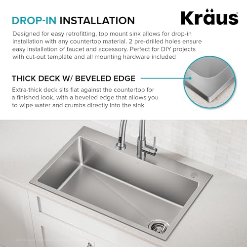 Stainless Steel 33 in 18 Gauge Drop In Kitchen Sink KHT640