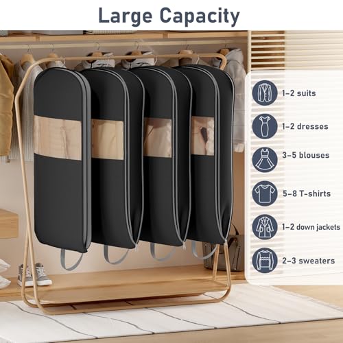 4 Pack 43" Space Saving Garment Bags for Hanging Clothes With Compression Zipper Carry Handles and Window (4 Count)