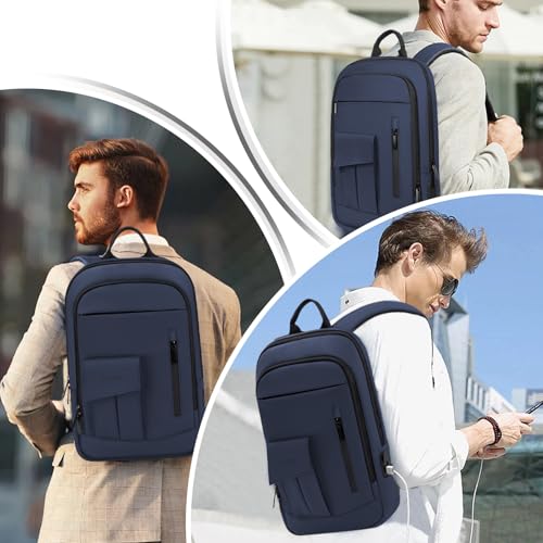 Business Backpack for Men Slim Lightweight Laptop Backpack for 17.3 Inch Computer Water Resistant Small Office Backpack for Commute Travel Daily Office Work with Small Bag
