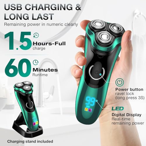 Electric Razor for Men Cordless Rotary Shaver Wet Dry with Trimmer