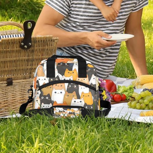 Animal Cat Katten Insulated Lunch Bag for Women Girl Reusable Lunch Tote Box With Shoulder Strap Lightweight Thermal Cooler Meal Prep Bag for Work School Office Picnic (print 18)