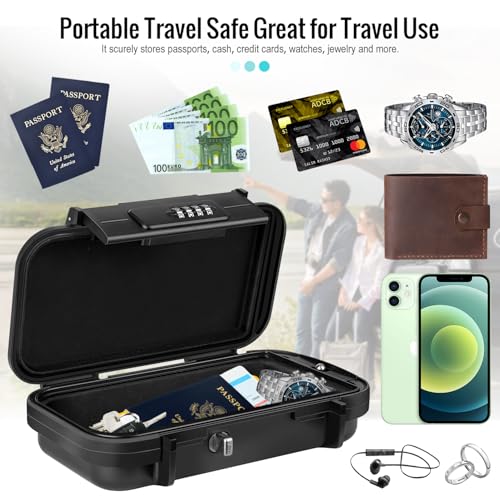 Portable Safe Lock Box with Combination Lock Mini Beach Travel Safe Waterproof Small Lockable Boxs with Removable Wire Rope Combination Lock Box for Dorm