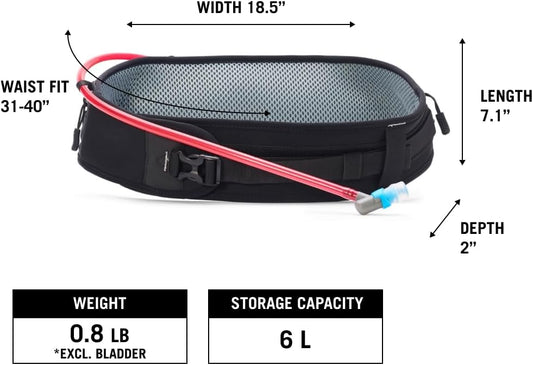 USWE Zulo Hydration Hip Pack - with Organizer and Side Pockets, Bounce Free Hip Belt (6L, Black)