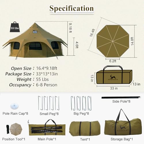 TOMOUNT Canvas Bell Tent with Stove Jack