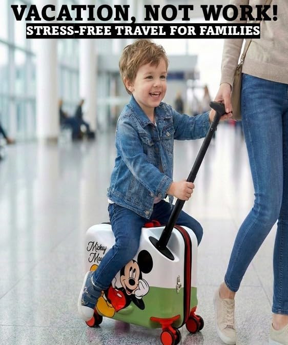 2-in-1 Kids 18” Suitcase & Ride-On Luggage -Lightweight Tow-Along Toddler Luggage With Wheels (Mickey New)