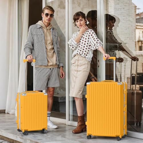 Luggage PC+ABS Aluminum Frame Zipperless Checked Luggage Hard Shell Suitcase with TSA Lock Double Spinner Wheels 24 Inch Orange