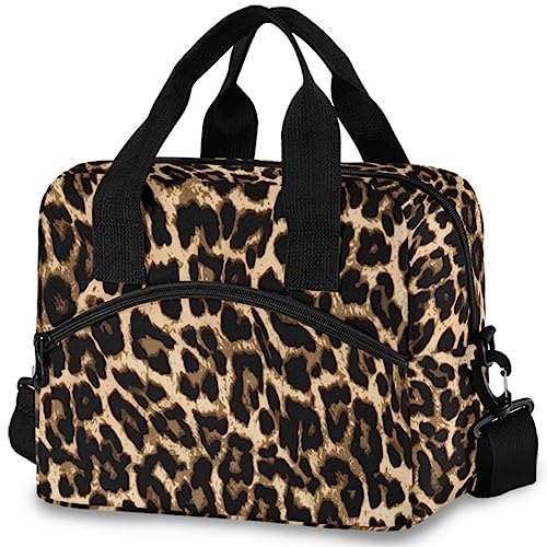 Leopard Print Insulated Lunch Bag Reusable Cooler Lunch Tote Box with Shoulder Strap for Work Picnic School Beach (Multi 12)
